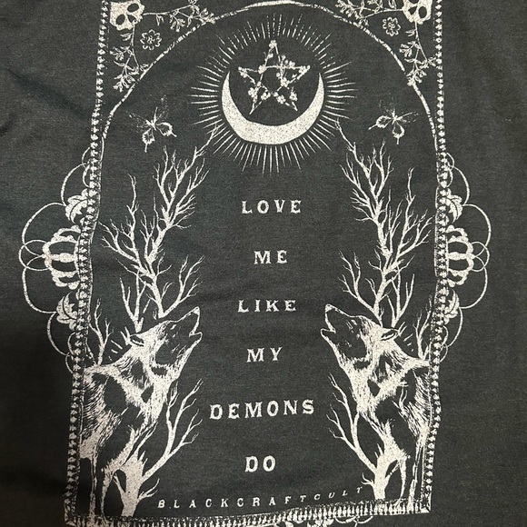 Black craft cult “love me like my demons do” no pockets, long thin cardigan - Picture 2 of 4